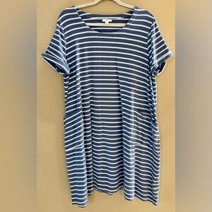 J Jill XL Petite Blue & White Stripe Dress with Front Patch Pockets